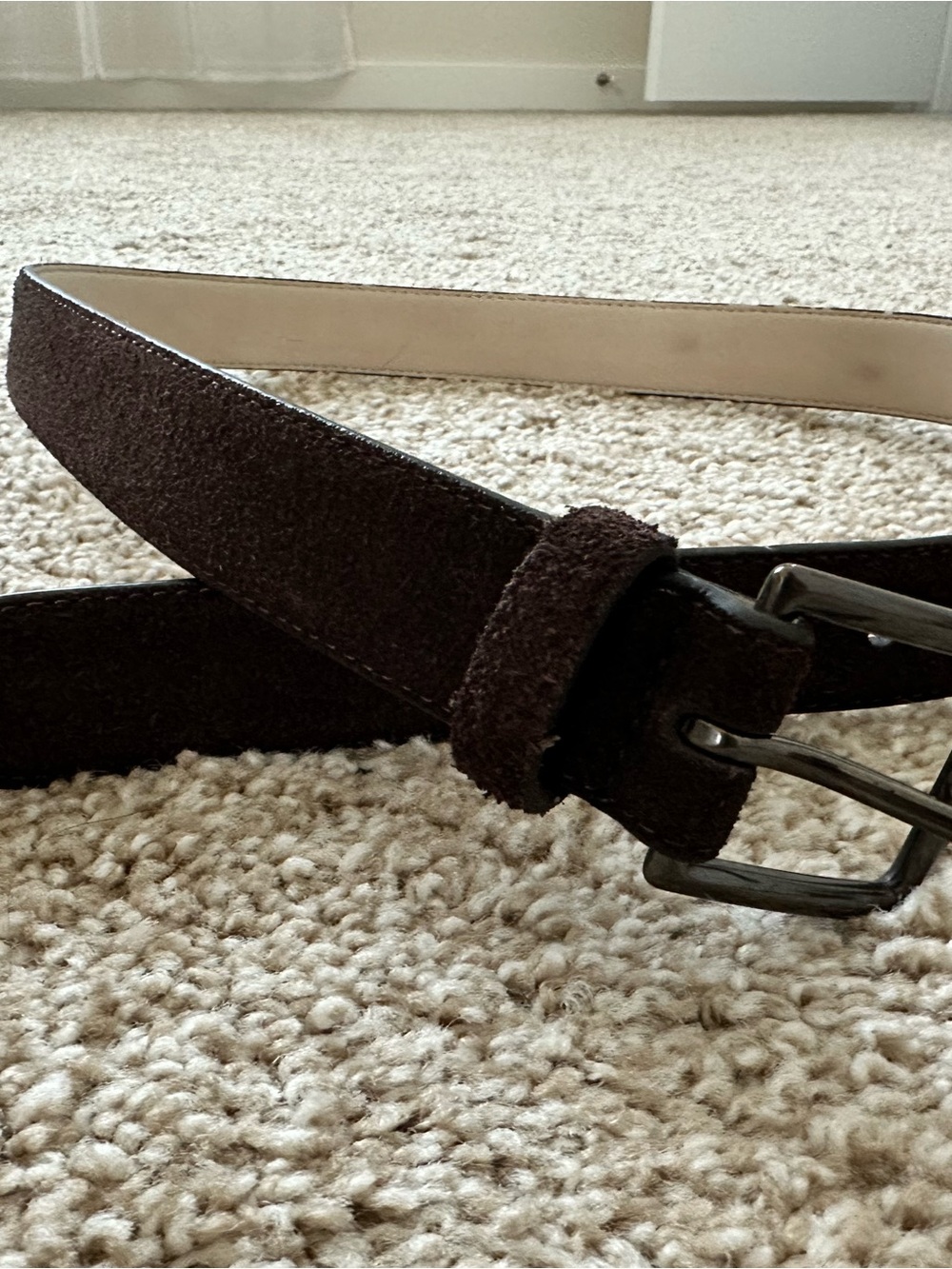 Lands' End Dark Brown Suede Men's Belt with Gunmetal Buckle